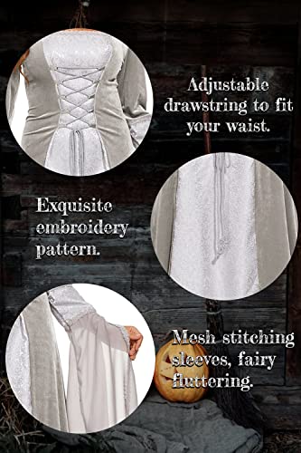 Medieval Victorian Dress for Women, Vintage Witch Halloween Costume with Hood W9109