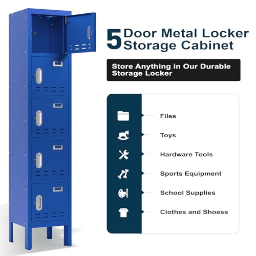 5-Door Steel Storage Locker with Hooks and Card Slots M92401