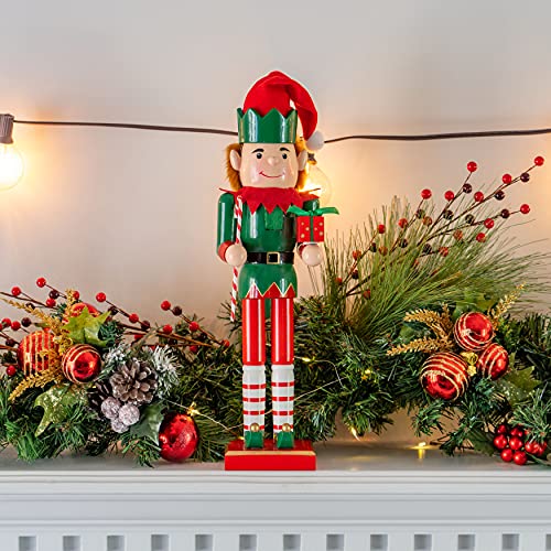 Christmas Elf Nutcracker Decoration 15 Inch Red Green Wooden A454290