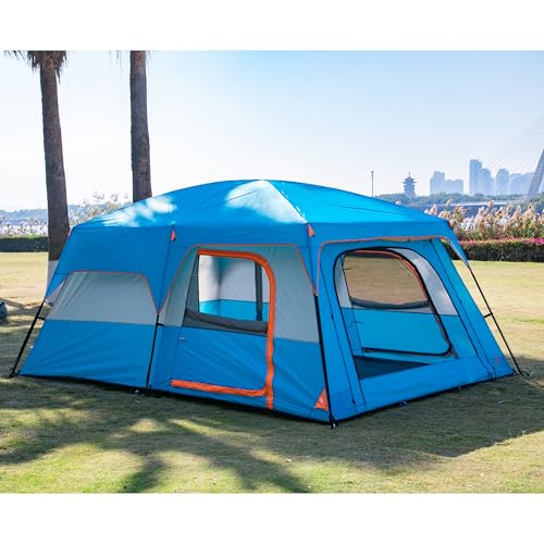 Extra Large Family Cabin Tent 2 Rooms 3 Doors 3 Windows Waterproof for Camping H460