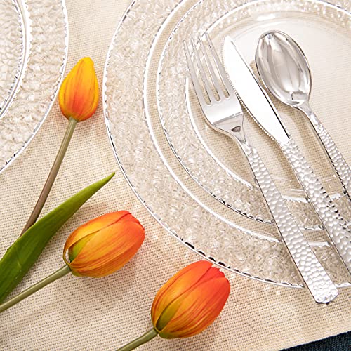 350PCS Clear Plastic Plates with Gold Trim for 50 Guests, Disposable Dinnerware Set O686017