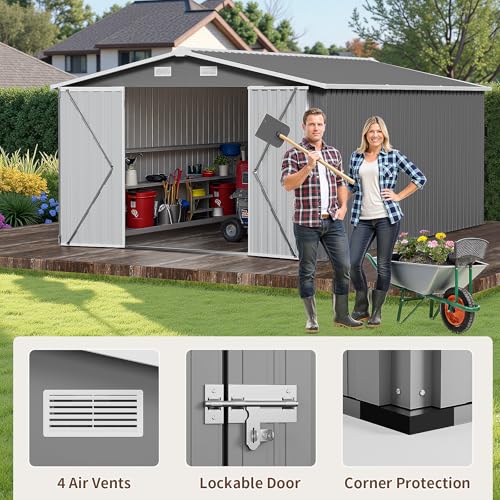 Resin Outdoor Storage Shed with Floor and Window, Lockable Small Tool Shed for Garden Patio Backyard, Light Gray V985