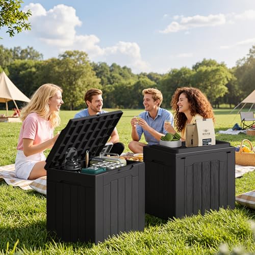 31 Gallon Resin Deck Box Waterproof Indoor Outdoor Storage for Patio Cushions and Garden Tools L90121