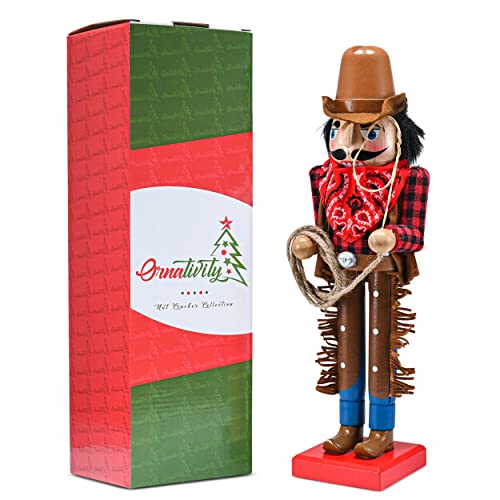Christmas Western Cowboy Nutcracker Brown Red Wooden Decor 14 Inch X439