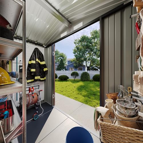 Galvanized Steel Storage Shed with Triple Doors, Weatherproof Outdoor Utility Shed P600721