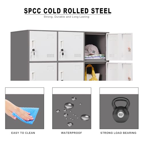 Steel Locker Organizer, 9-Door Locking Cabinet, Grey & White P6906