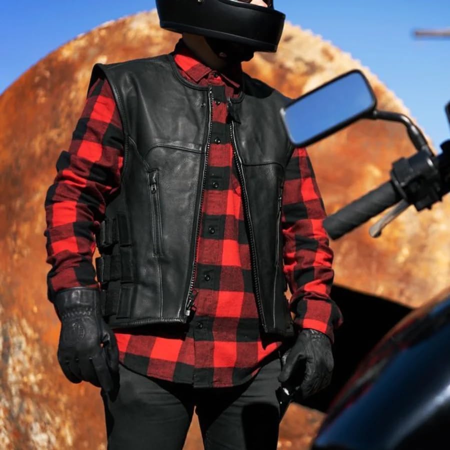 Men's Motorcycle Biker Riding Leather Vest L7625