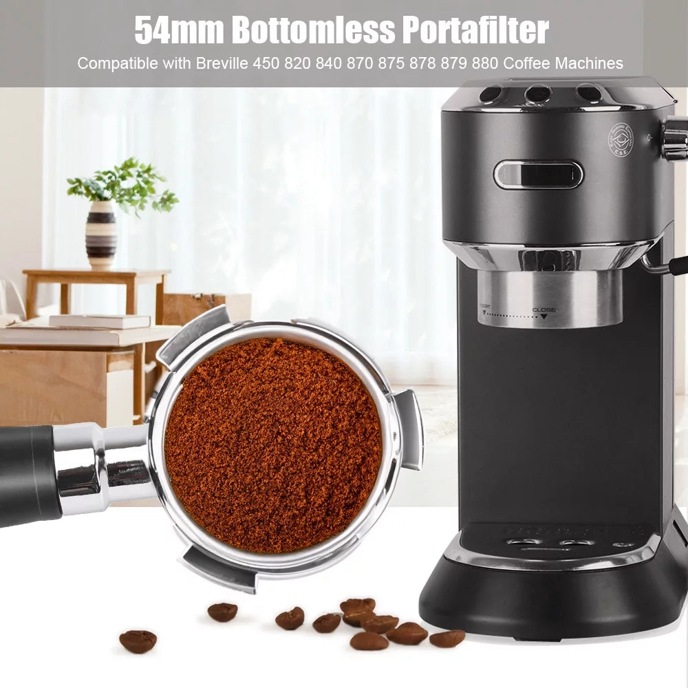 54mm Bottomless Portafilter with Filter Basket, Stainless Steel Replacement M656