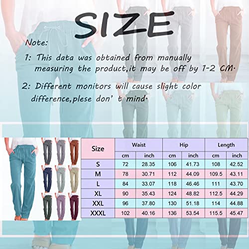 Women Wide Leg Cotton Linen Pants High Waisted Palazzo Trouser with Pockets N409082