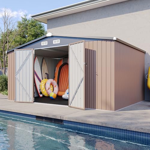 Galvanized Steel Storage Shed with Triple Doors, Weatherproof Outdoor Utility Shed P600721