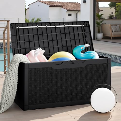 31 Gallon Resin Deck Box Waterproof Indoor Outdoor Storage for Patio Cushions and Garden Tools L90121