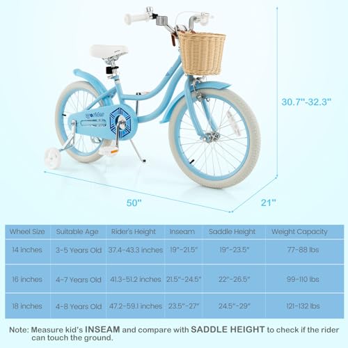 Kids Bike 14 16 18 Inch with Training Wheels, Adjustable Height, Handbrake & Coaster Brake I423