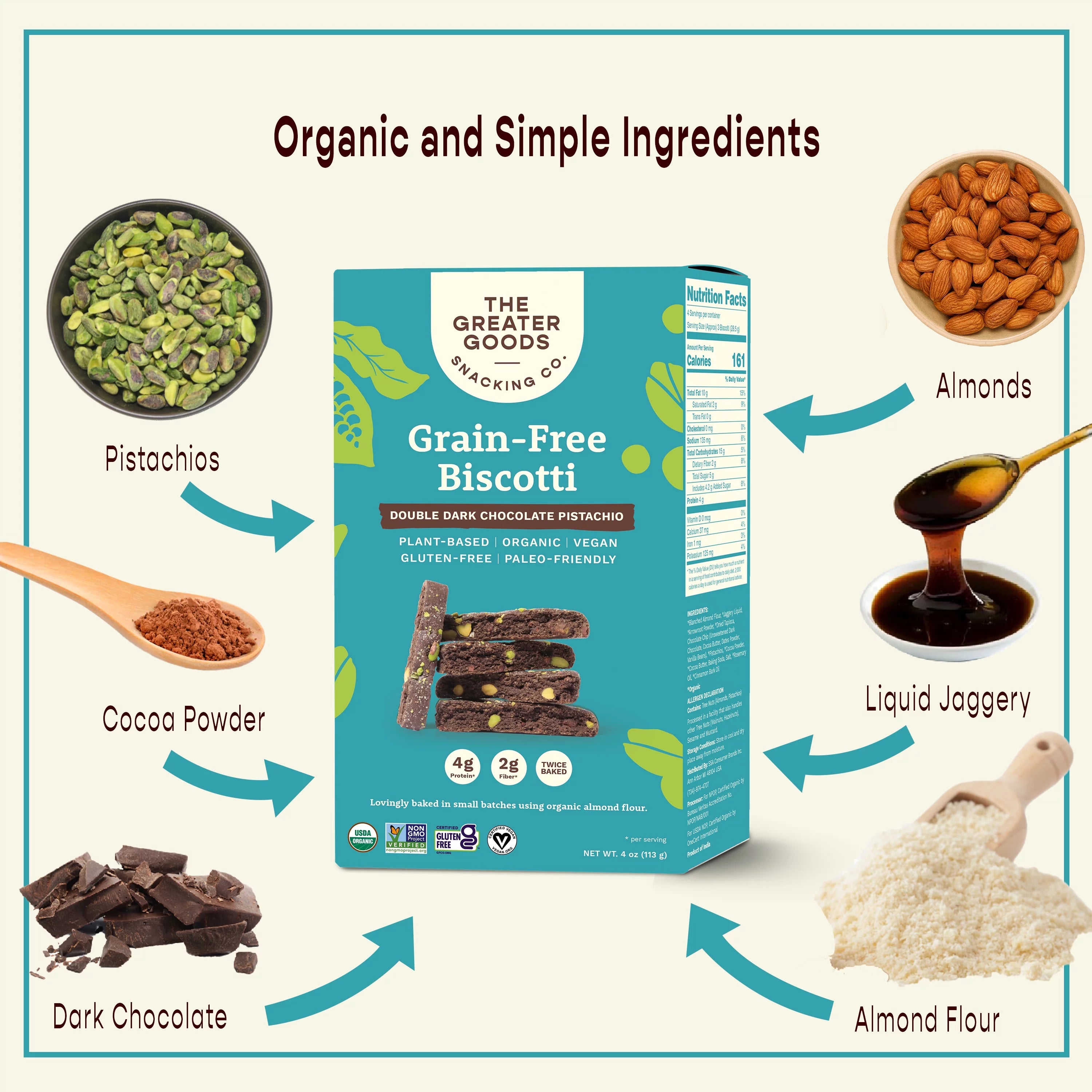 Gluten Free Double Dark Chocolate Pistachio Biscotti Cookies, 4oz, 6 Boxes F5051