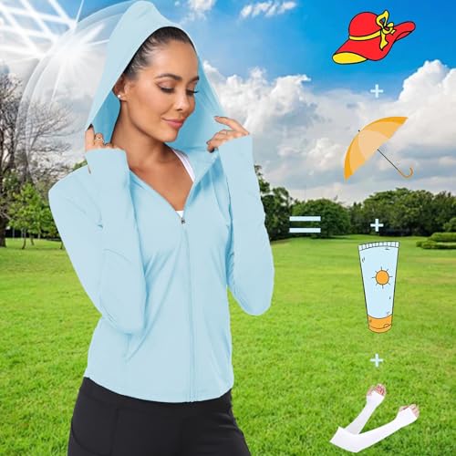 Women's Long Sleeve UV Protection Hiking Hoodie with Thumb Holes V116