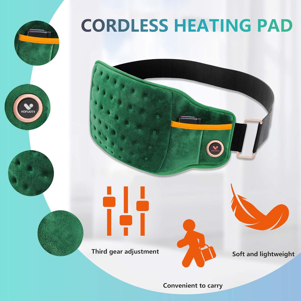 Cordless Heating Pad with Battery, 3 Heat Settings for Back Pain Relief D439