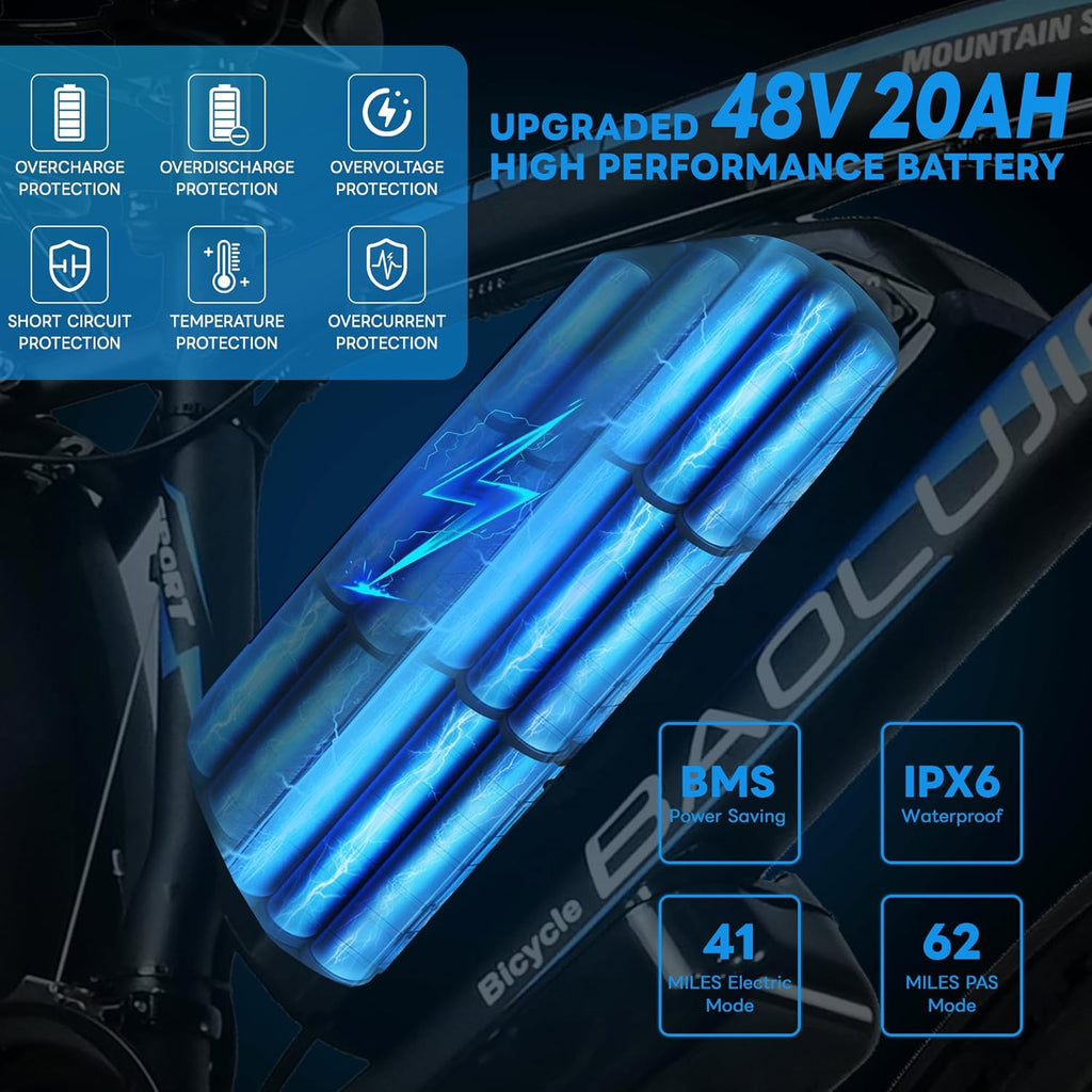 Two Electric Bikes for Adults, 48V 20Ah Removable Batteries, 21 Speed, Blue Q8665