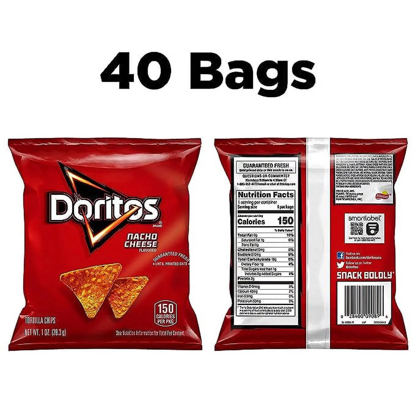 Nacho Cheese Tortilla Chips, 1 oz Bags, 40 Count H11569