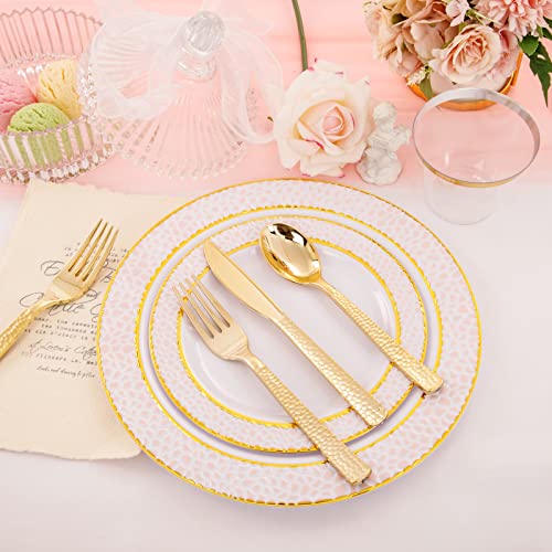 350PCS Clear Plastic Plates with Gold Trim for 50 Guests, Disposable Dinnerware Set O686017