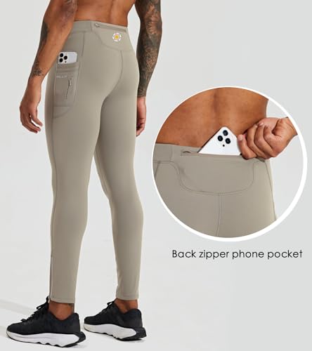 Men's Fleece Running Leggings Winter Cycling Tights with Zipper Pockets S472
