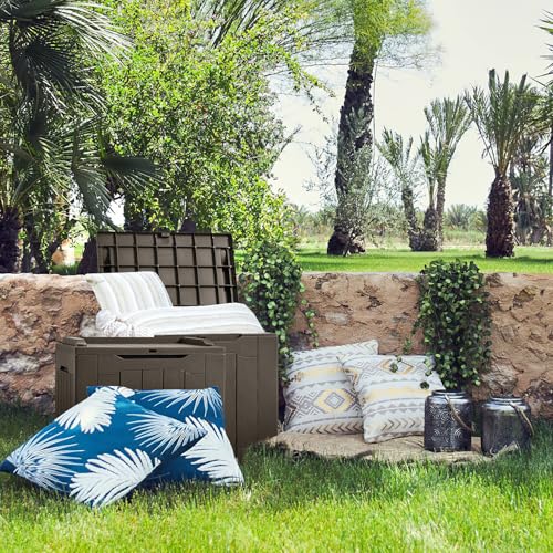 31 Gallon Resin Deck Box Waterproof Indoor Outdoor Storage for Patio Cushions and Garden Tools L90121