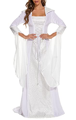 Medieval Victorian Dress for Women, Vintage Witch Halloween Costume with Hood W9109