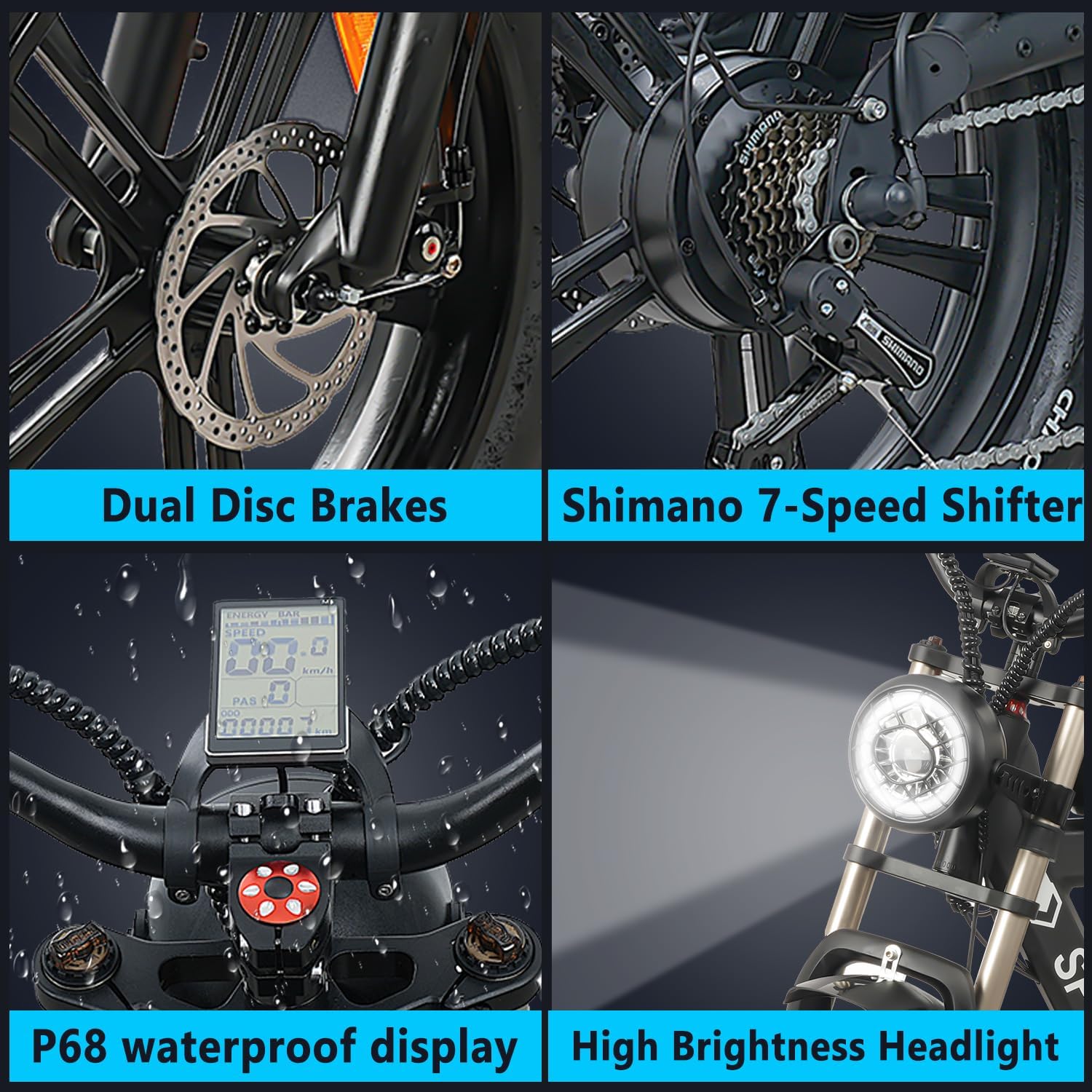 Electric Bike for Adults, 20" Fat Tire, 1000W Motor, 48V 20Ah Battery L469