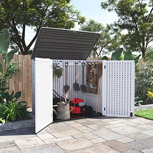 Horizontal Outdoor Storage Shed, 47 Cu.ft Resin Waterproof Cabinet for Garden Patio Backyards F5157