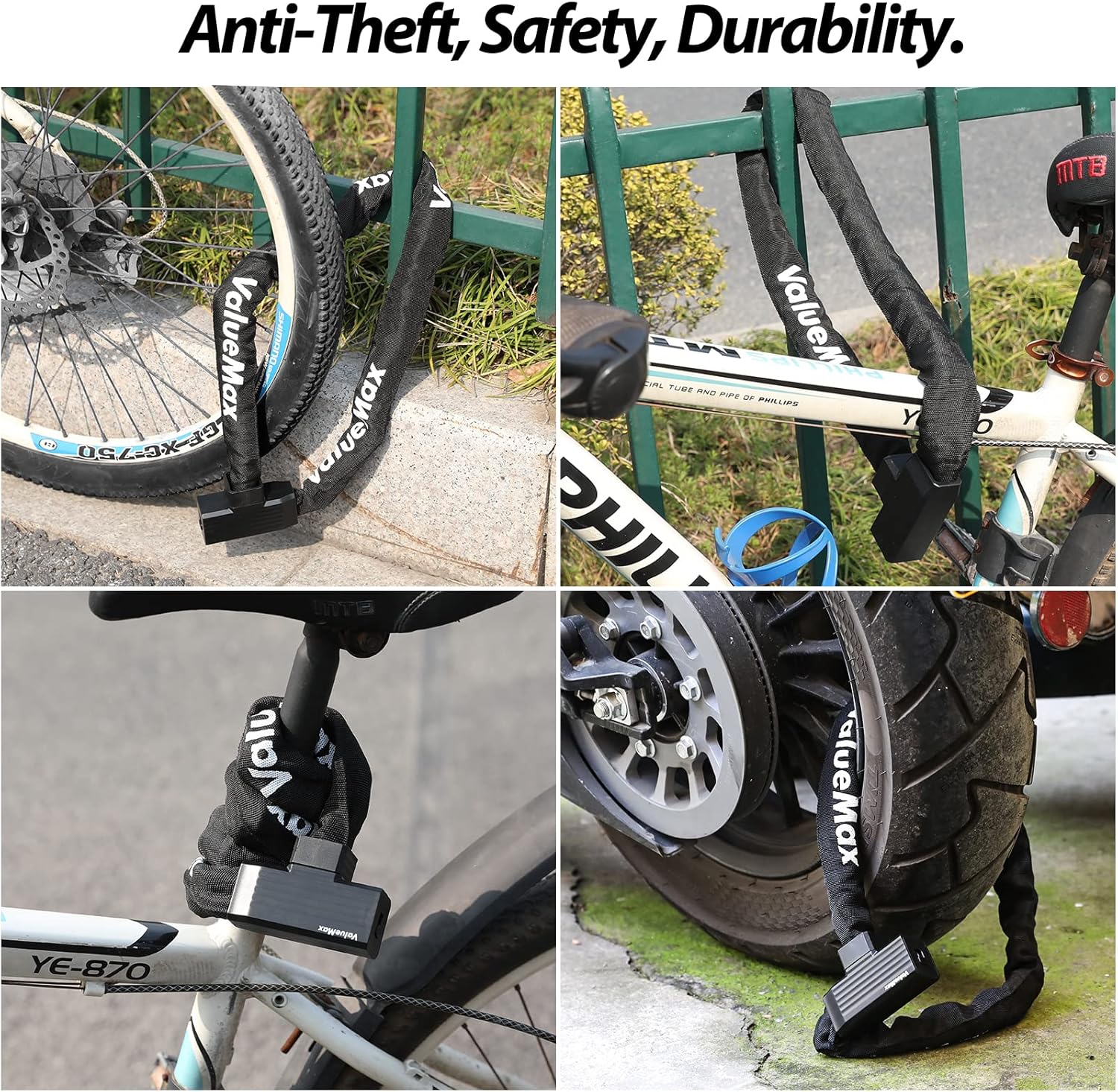 Bike Chain Lock with 2 Keys, 3.2 Feet Heavy Duty Anti Theft Security Lock for Bicycles, Motorcycles, Scooters T221803