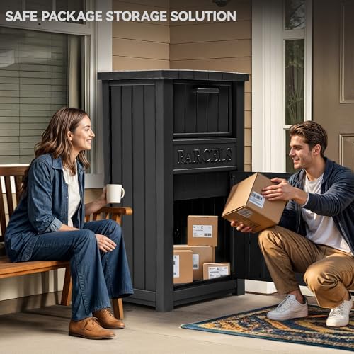 60 Gallon Outdoor Package Storage Box, Double-Wall Resin, Waterproof Deck Box for Porch O69284