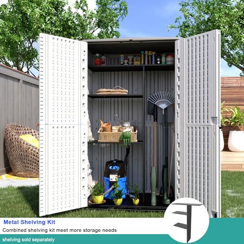 Horizontal Outdoor Storage Shed, 47 Cu.ft Resin Waterproof Cabinet for Garden Patio Backyards F5157