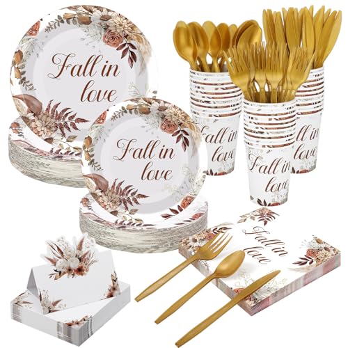 410 Pcs Terracotta Floral Paper Plates and Napkins Set for 50 Guests S1131