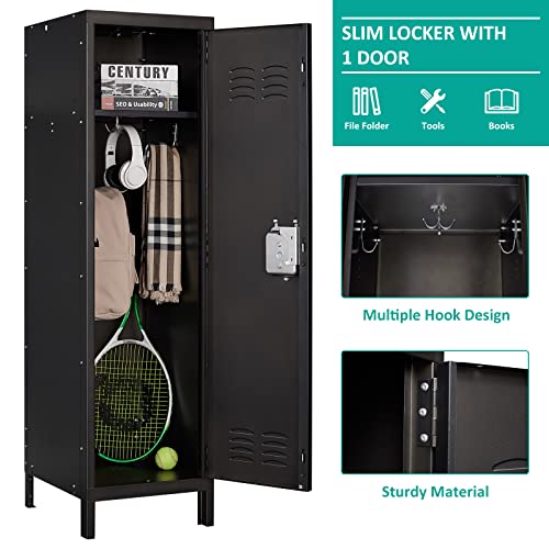 Vintage Metal Locker with Hooks, Lockable Single Door Storage M901