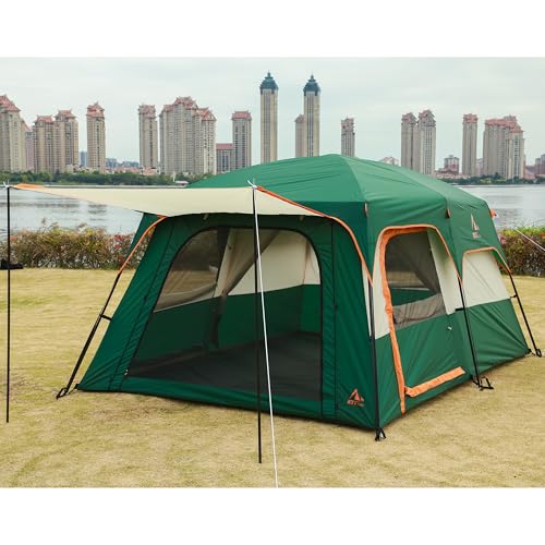 Extra Large Family Cabin Tent 2 Rooms 3 Doors 3 Windows Waterproof for Camping H460