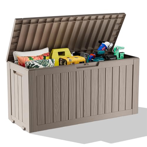 100 Gallon Resin Deck Box, Lockable Patio Outdoor Storage, Waterproof - Black F75230