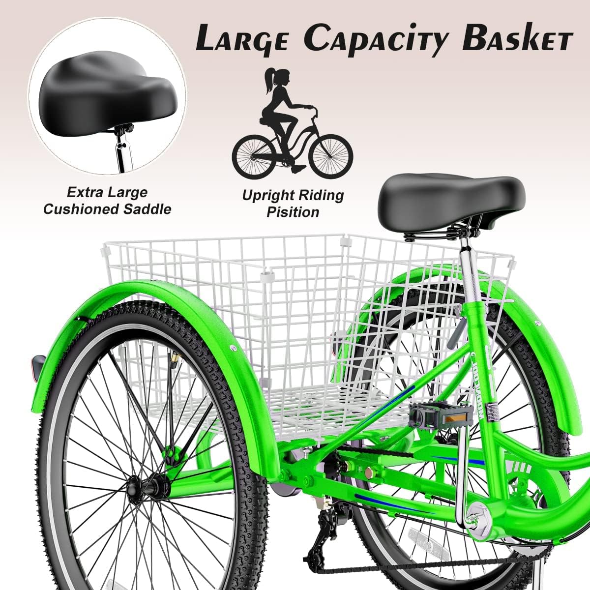 Adult Tricycle 7-Speed 3-Wheel Bike with Basket for Seniors S8817