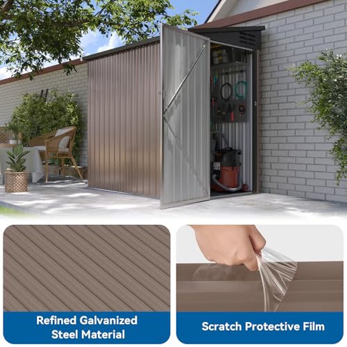 Galvanized Steel Storage Shed with Triple Doors, Weatherproof Outdoor Utility Shed P600721
