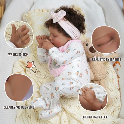 Lifelike Reborn Baby Doll Black 17-Inch with Soft Body and Curls D53590