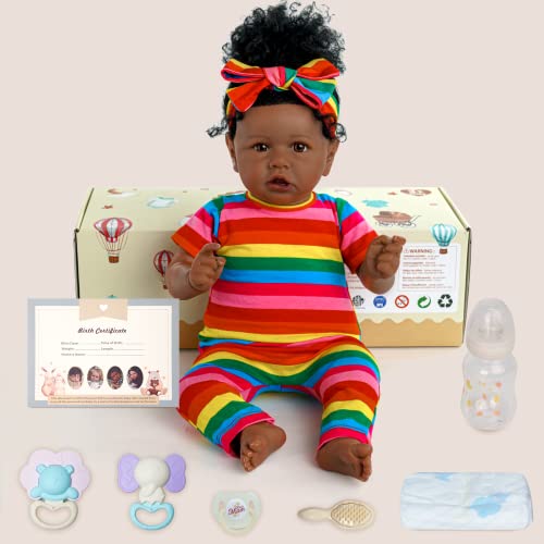 Reborn Baby Doll Black - Lifelike Soft Body African American Newborn Girl 20 Inch Gift Set with Toy Accessories Q335463