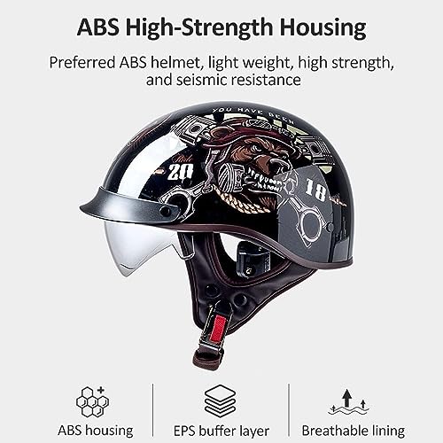Retro Half Helmet Open Face with Sun Visor for Men Women M83500