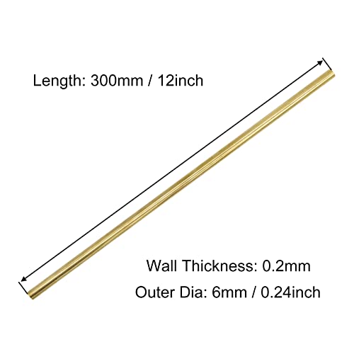 Brass Round Tube 0.2mm Wall 300mm Length for DIY Crafts, 3pcs W701