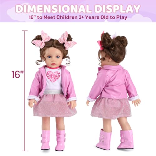 Lifelike Reborn Baby Doll 20 Inch Brown Hair Girl with Clothes and Toy Accessories H822