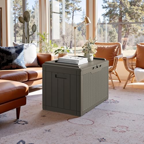 31 Gallon Resin Deck Box Waterproof Indoor Outdoor Storage for Patio Cushions and Garden Tools L90121