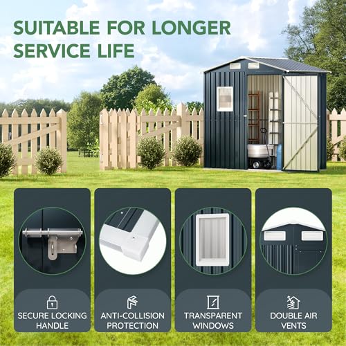 Outdoor Steel Storage Shed with Lockable Doors and Window L987864