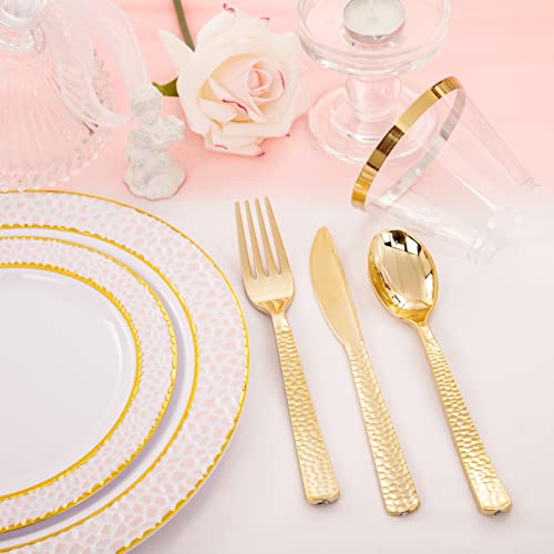 350PCS Clear Plastic Plates with Gold Trim for 50 Guests, Disposable Dinnerware Set O686017