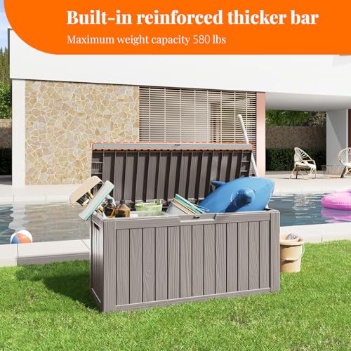 100 Gallon Resin Deck Box, Lockable Patio Outdoor Storage, Waterproof - Black F75230