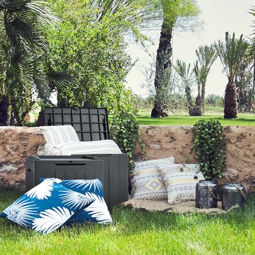 31 Gallon Resin Deck Box Waterproof Indoor Outdoor Storage for Patio Cushions and Garden Tools L90121