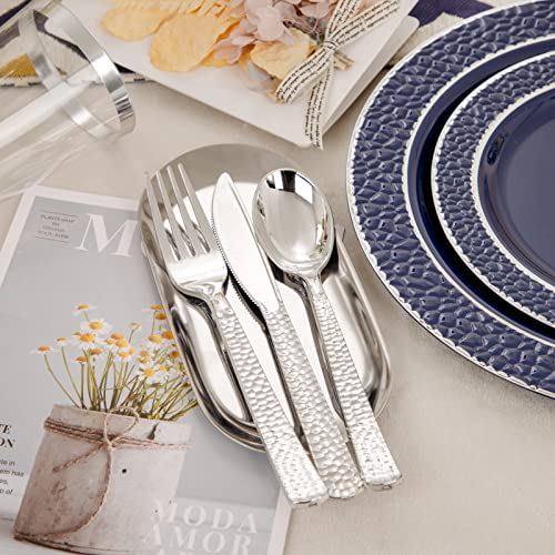350PCS Clear Plastic Plates with Gold Trim for 50 Guests, Disposable Dinnerware Set O686017