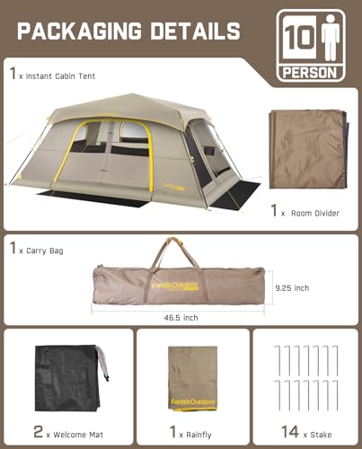 10 Person Instant Cabin Tent, Lightweight with Carry Bag for Camping & Hiking X185