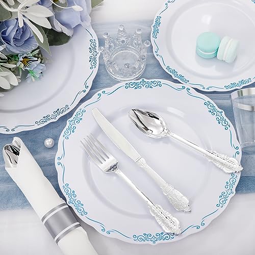 350PCS Clear Gold Plastic Dinnerware Set for 50 Guests, Disposable Plates, Cups & Silverware N692