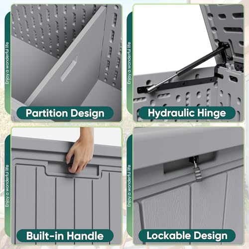 31 Gallon Resin Deck Box Waterproof Indoor Outdoor Storage for Patio Cushions and Garden Tools L90121